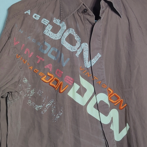 Vintage Don Brown Sz L Graphic Button Down Shirt - Picture 2 of 8